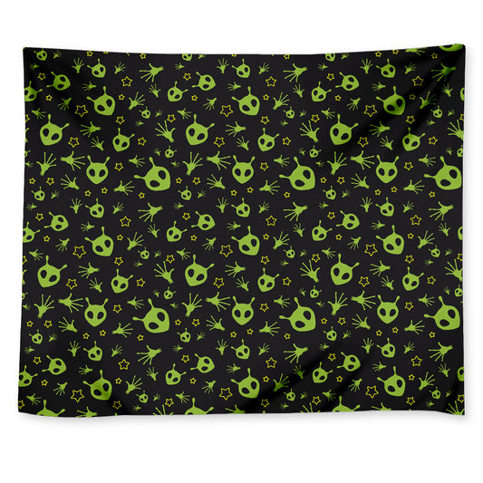 Cute Green Alien Pattern Print Tapestry