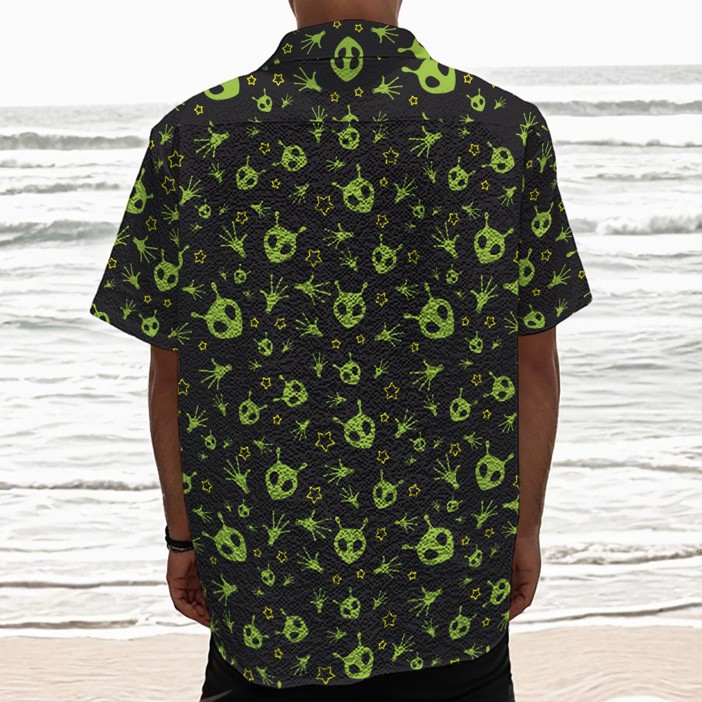 Cute Green Alien Pattern Print Textured Short Sleeve Shirt