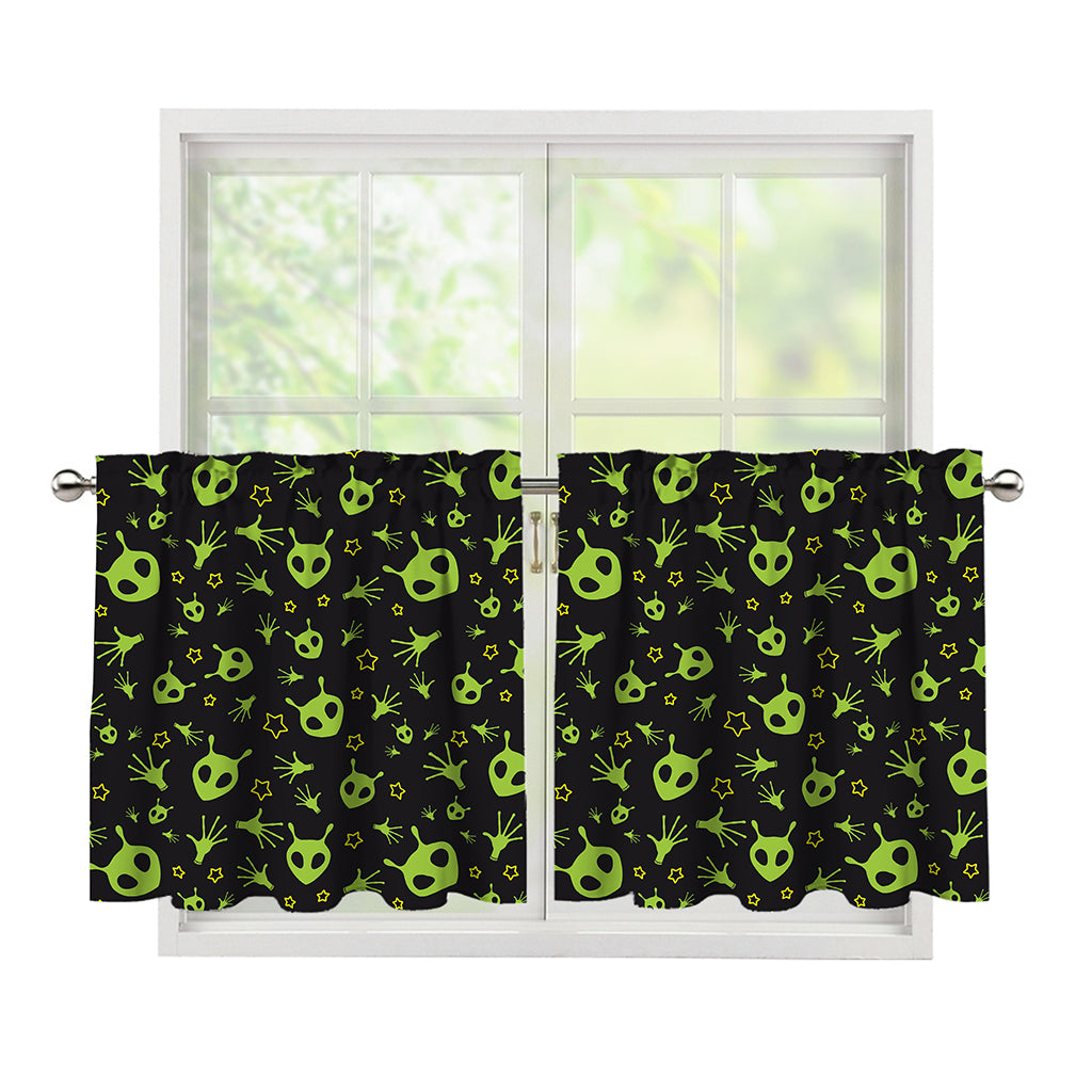 Cute Green Alien Pattern Print Tier Curtains