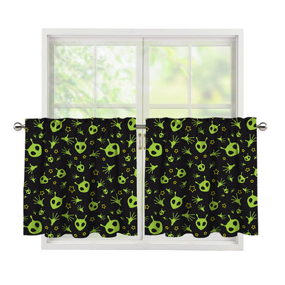 Cute Green Alien Pattern Print Tier Curtains