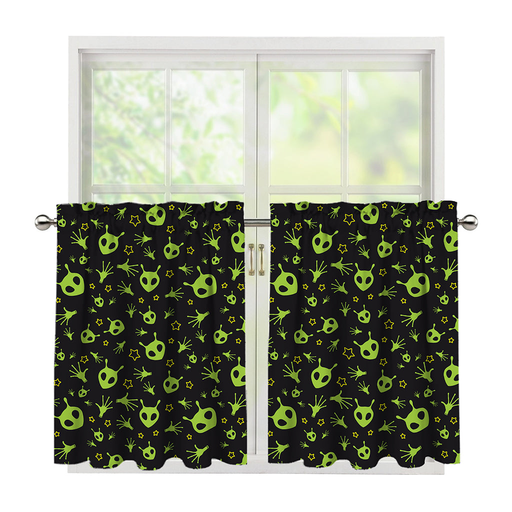 Cute Green Alien Pattern Print Tier Curtains