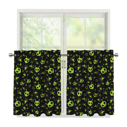 Cute Green Alien Pattern Print Tier Curtains