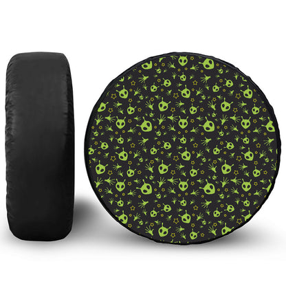Cute Green Alien Pattern Print Tire Cover