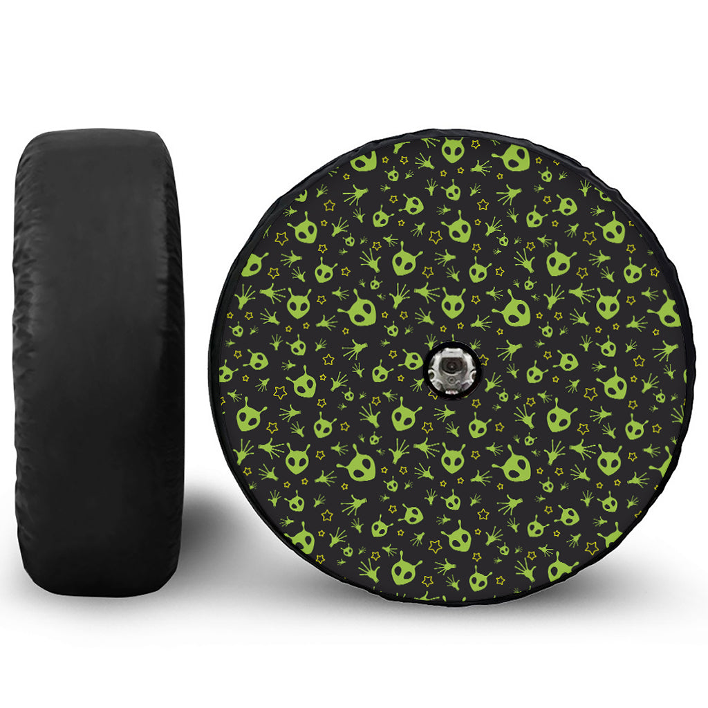 Cute Green Alien Pattern Print Tire Cover With Camera Hole