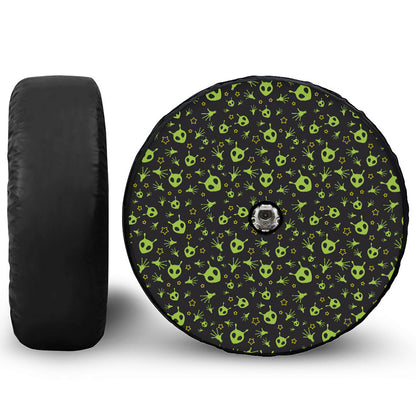 Cute Green Alien Pattern Print Tire Cover With Camera Hole