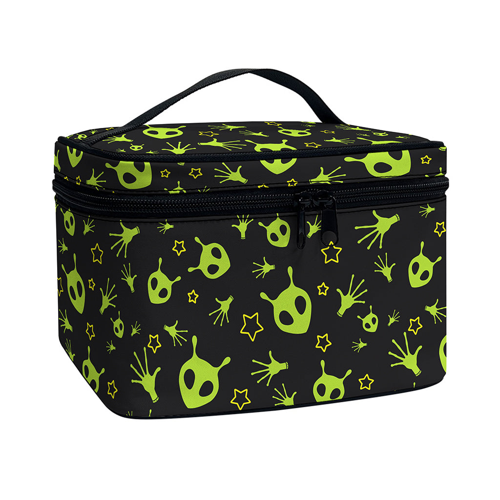 Cute Green Alien Pattern Print Travel Makeup Bag