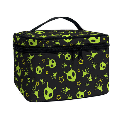 Cute Green Alien Pattern Print Travel Makeup Bag