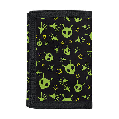 Cute Green Alien Pattern Print Trifold Wallet