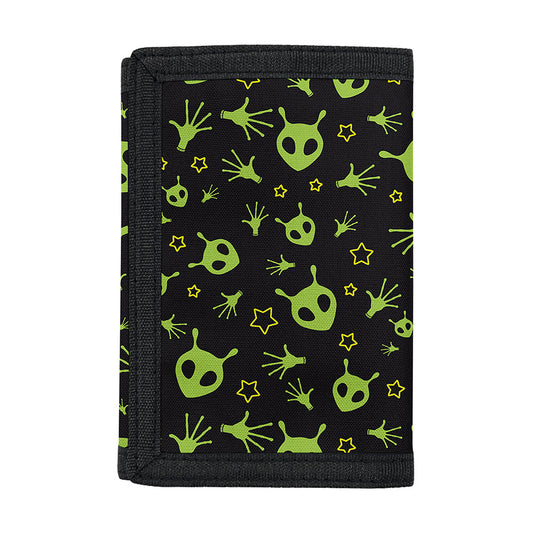Cute Green Alien Pattern Print Trifold Wallet
