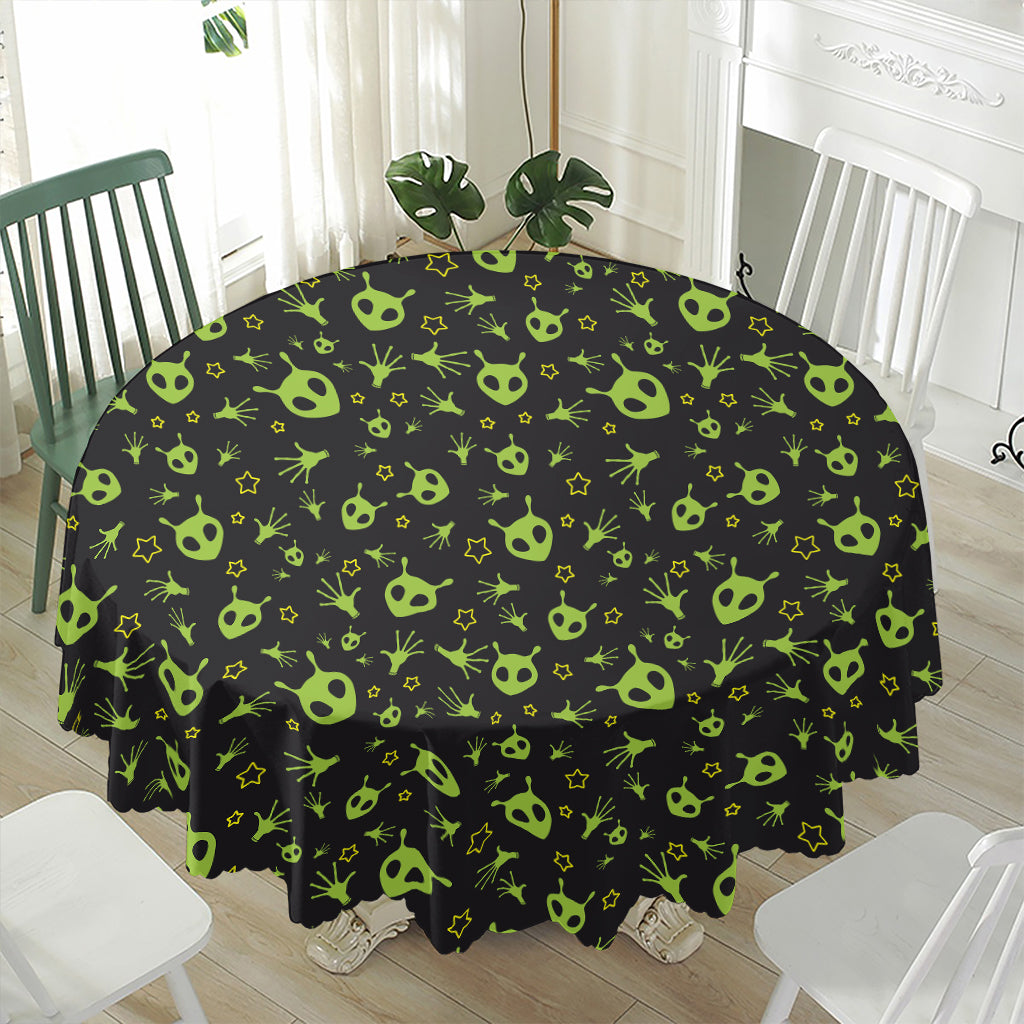 Cute Green Alien Pattern Print Waterproof Round Tablecloth