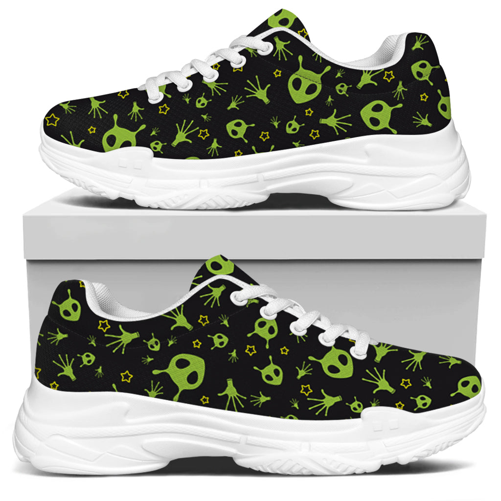 Cute Green Alien Pattern Print White Chunky Shoes