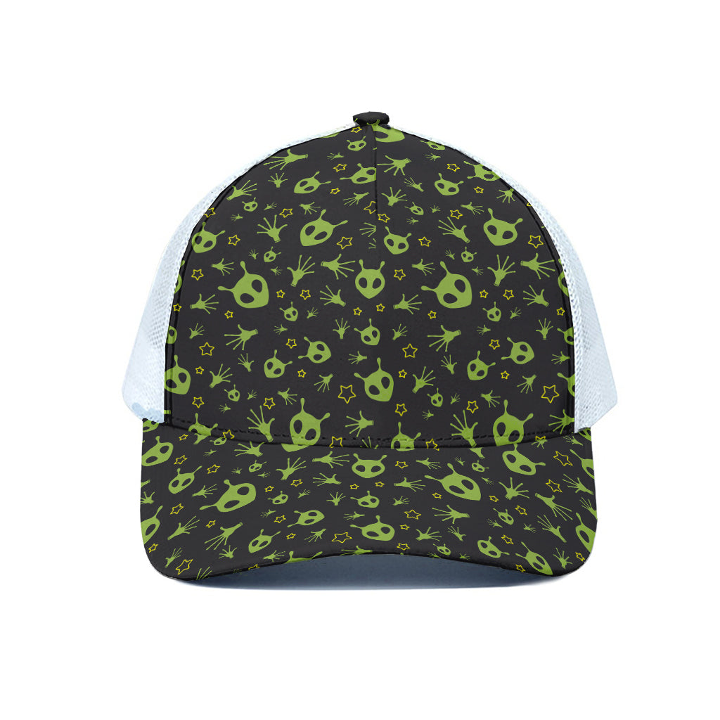 Cute Green Alien Pattern Print White Mesh Trucker Cap
