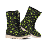 Cute Green Alien Pattern Print Winter Boots