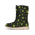 Cute Green Alien Pattern Print Winter Boots