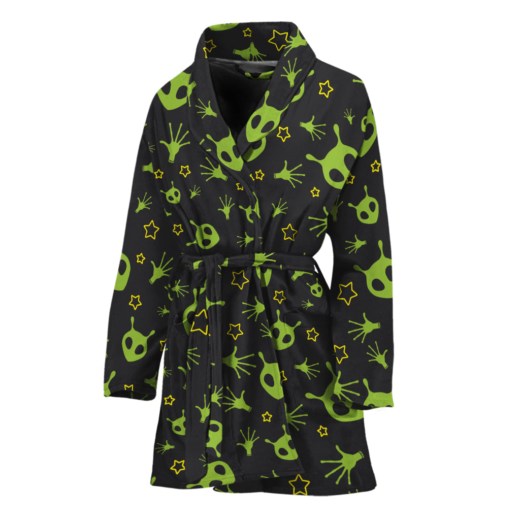 Cute Green Alien Pattern Print Women's Bathrobe