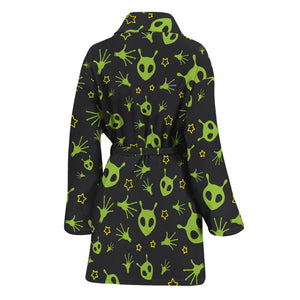 Cute Green Alien Pattern Print Women's Bathrobe