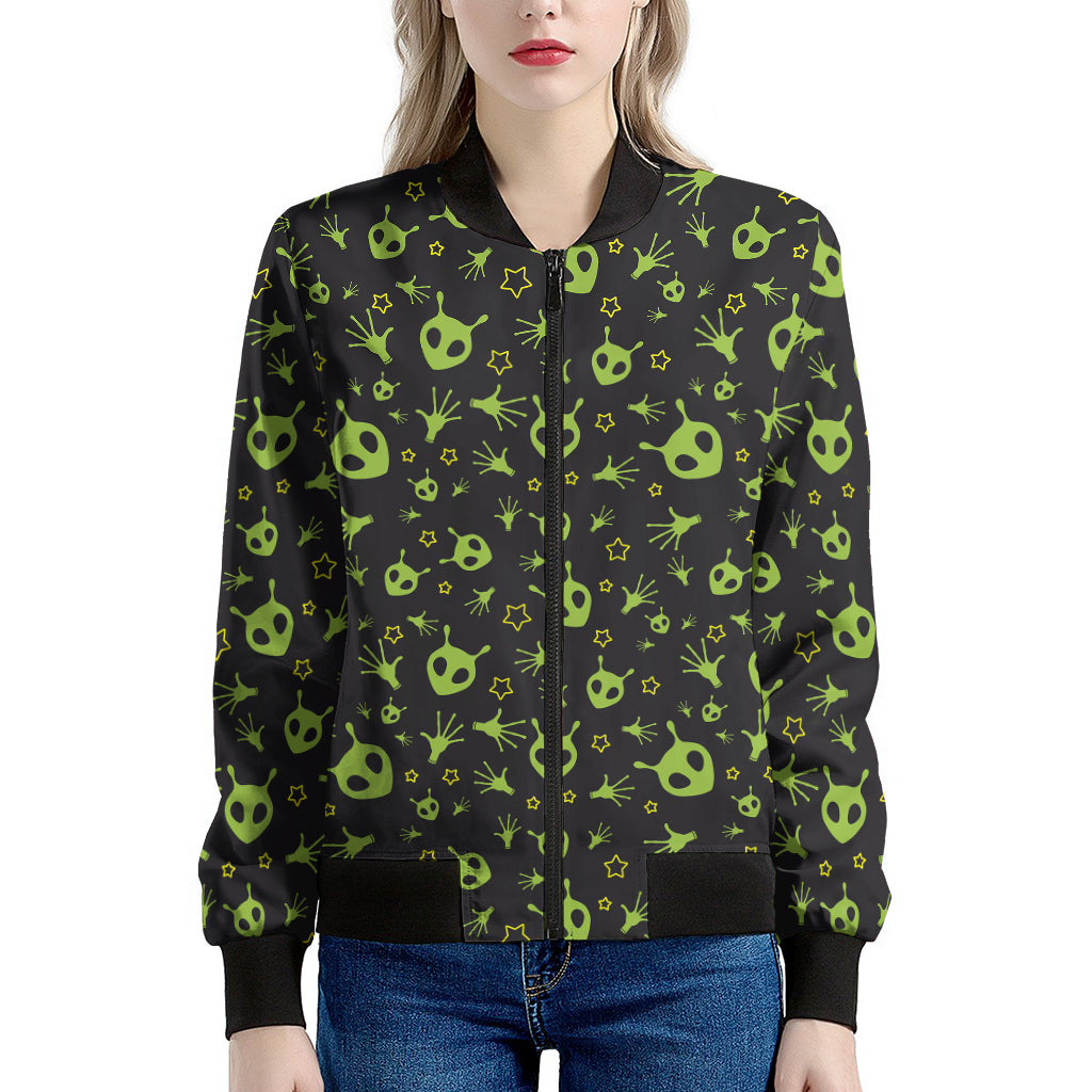 Cute Green Alien Pattern Print Women's Bomber Jacket