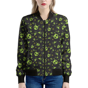 Cute Green Alien Pattern Print Women's Bomber Jacket