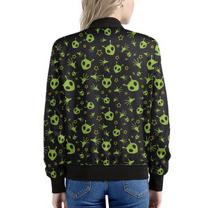 Cute Green Alien Pattern Print Women's Bomber Jacket