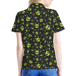 Cute Green Alien Pattern Print Women's Polo Shirt