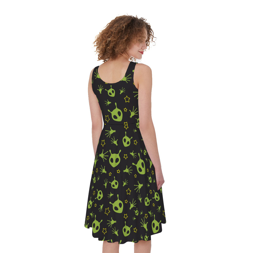 Cute Green Alien Pattern Print Women's Sleeveless Dress