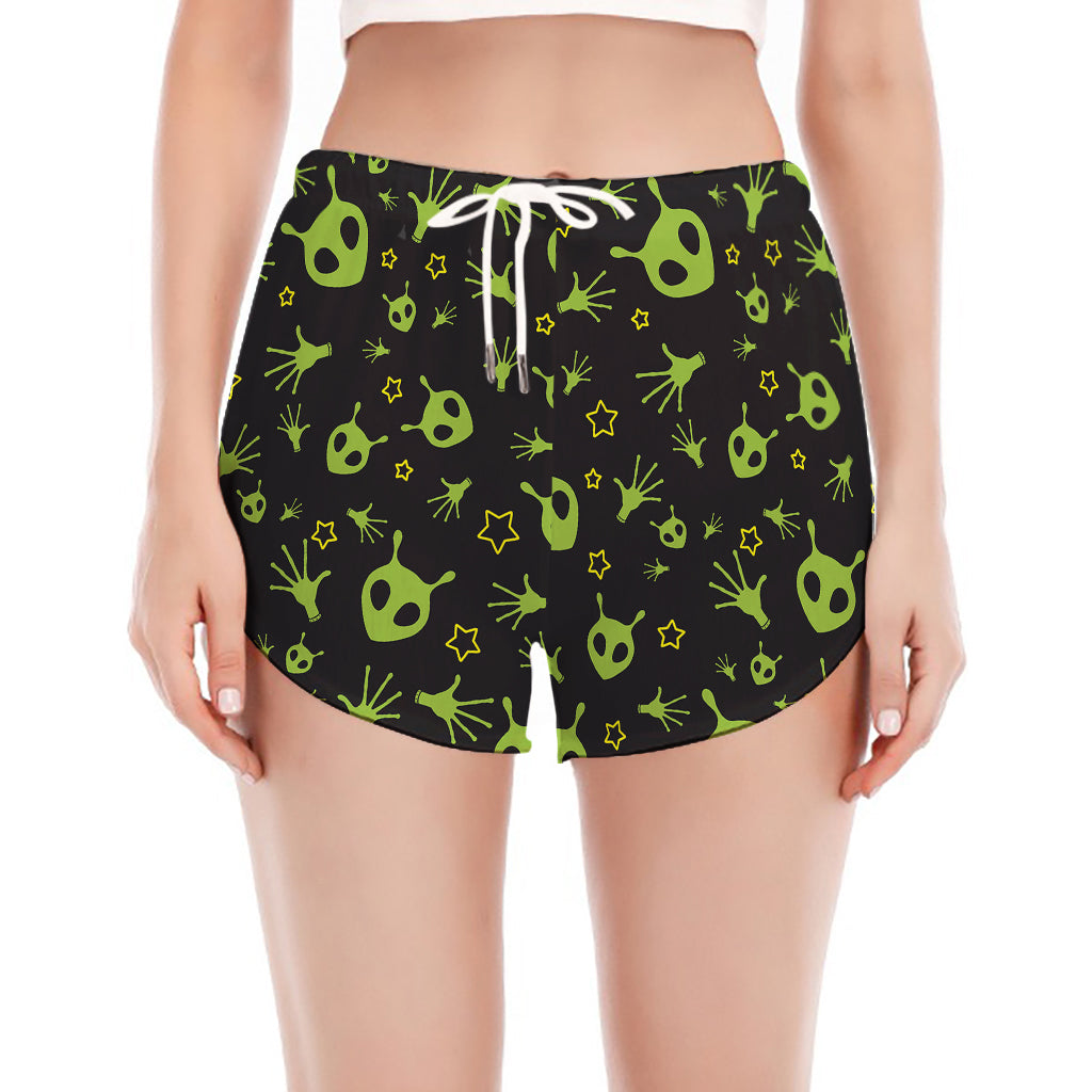 Cute Green Alien Pattern Print Women's Split Running Shorts