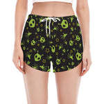 Cute Green Alien Pattern Print Women's Split Running Shorts