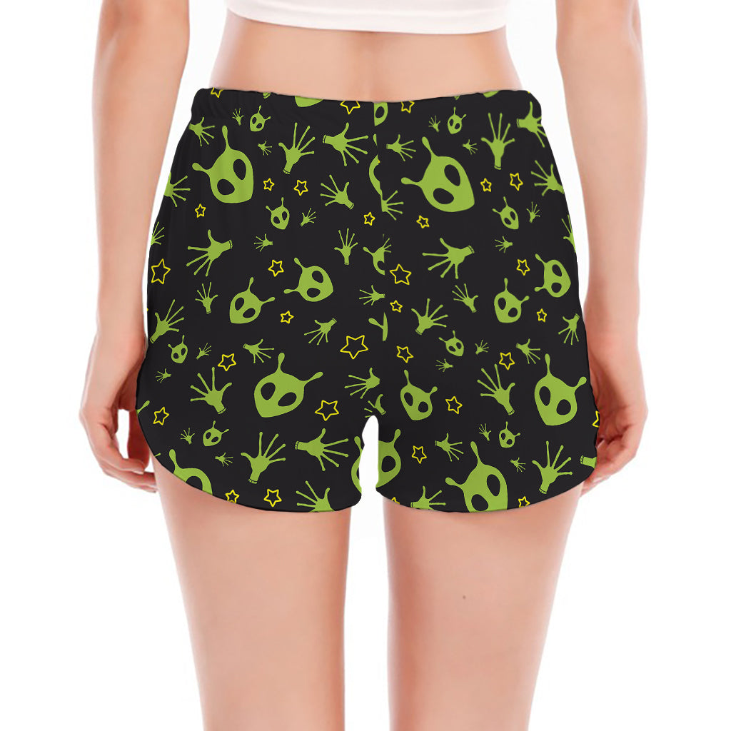 Cute Green Alien Pattern Print Women's Split Running Shorts