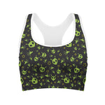 Cute Green Alien Pattern Print Women's Sports Bra