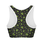 Cute Green Alien Pattern Print Women's Sports Bra
