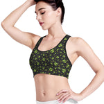 Cute Green Alien Pattern Print Women's Sports Bra