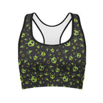 Cute Green Alien Pattern Print Women's Sports Bra