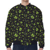 Cute Green Alien Pattern Print Zip Sleeve Bomber Jacket