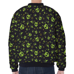 Cute Green Alien Pattern Print Zip Sleeve Bomber Jacket