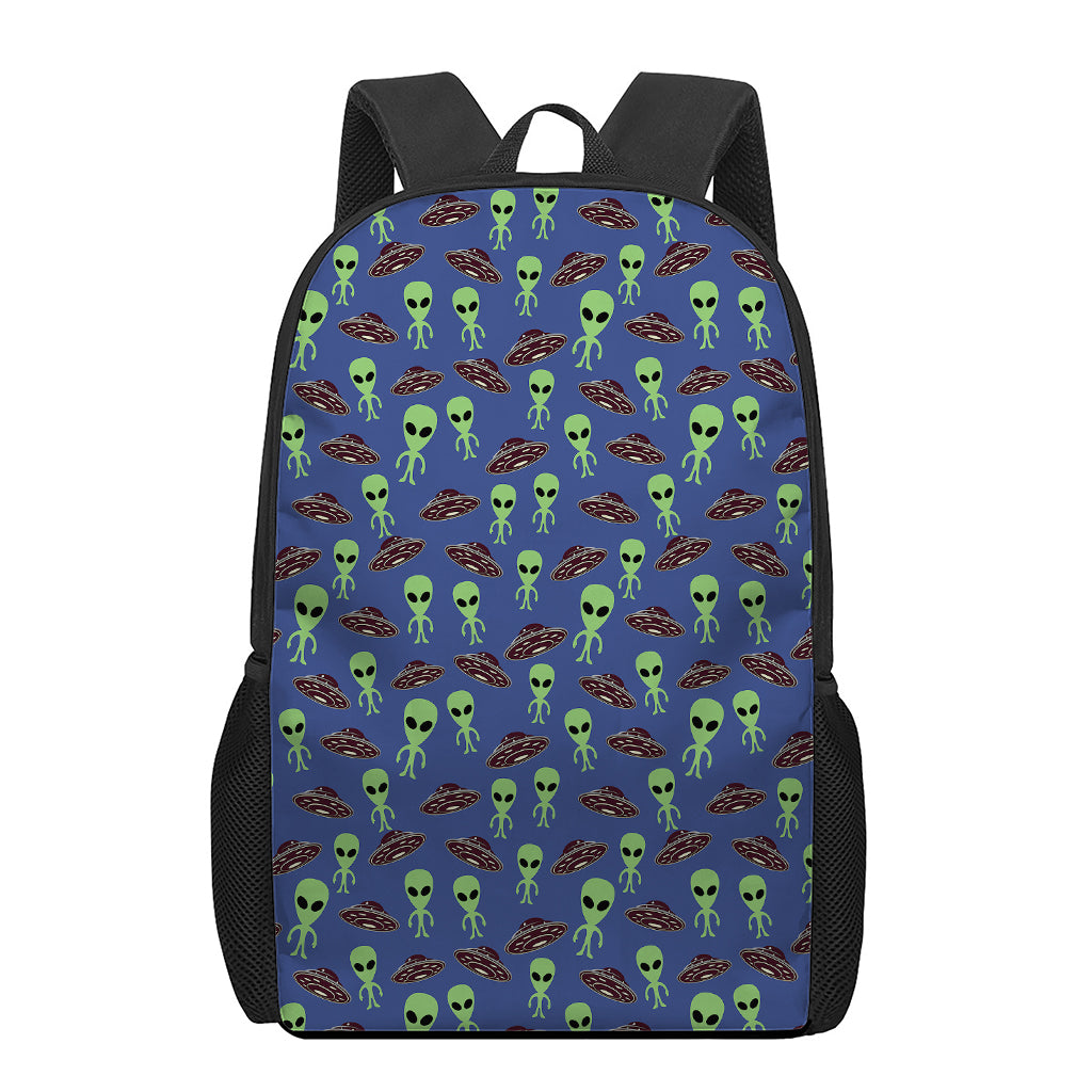 Cute Green Alien UFO Print 17 Inch Backpack