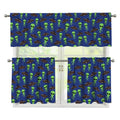 Cute Green Alien UFO Print 3 Piece Kitchen Curtains