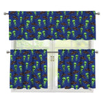 Cute Green Alien UFO Print 3 Piece Kitchen Curtains