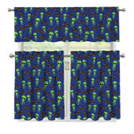 Cute Green Alien UFO Print 3 Piece Kitchen Curtains