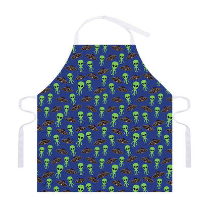 Cute Green Alien UFO Print Adjustable Apron