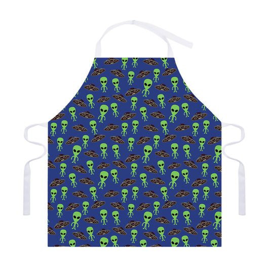 Cute Green Alien UFO Print Adjustable Apron