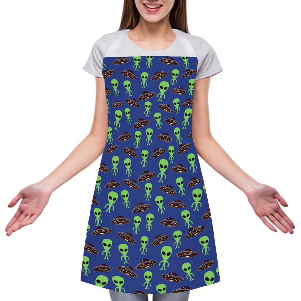 Cute Green Alien UFO Print Adjustable Apron