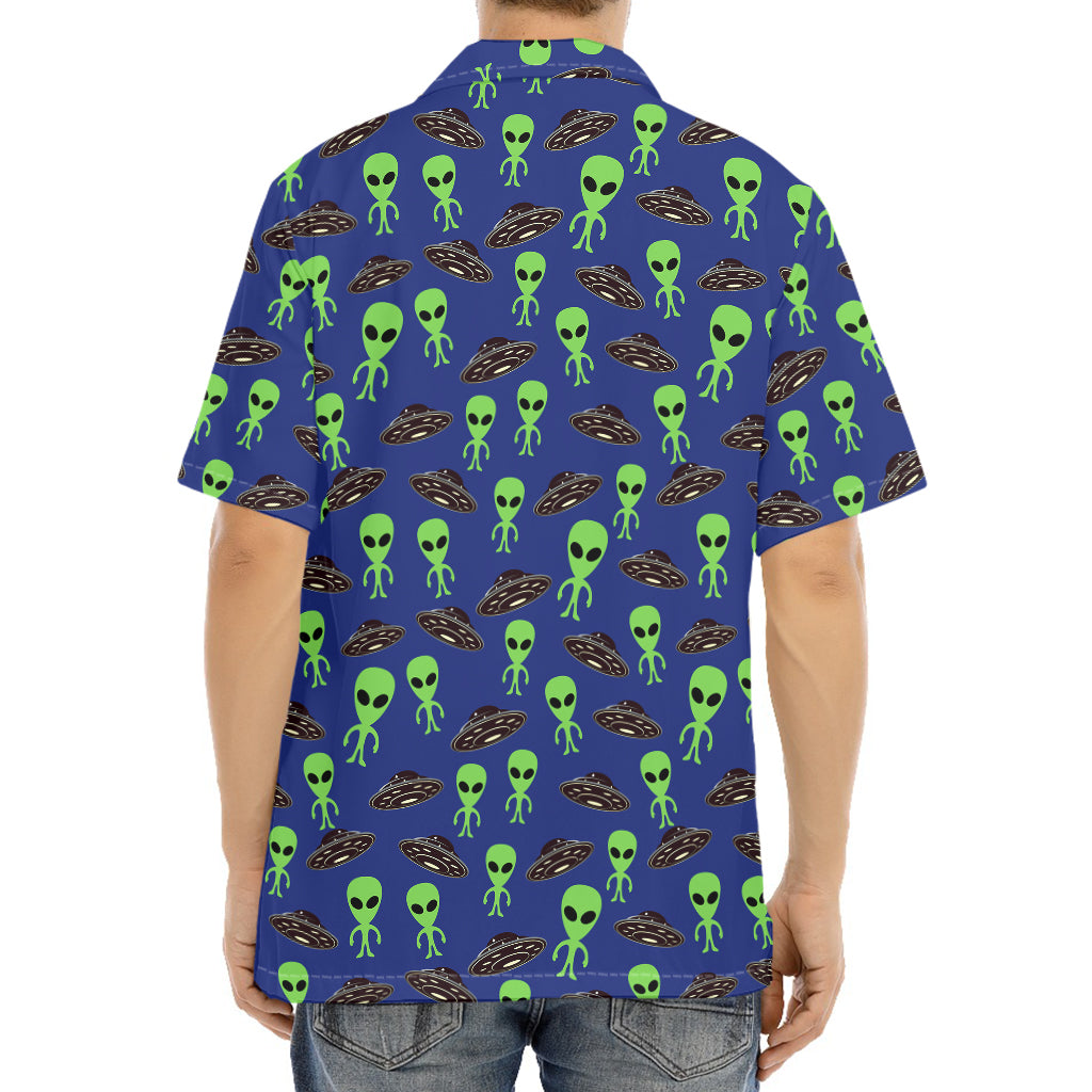 Cute Green Alien UFO Print Aloha Shirt