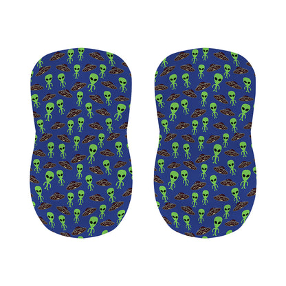 Cute Green Alien UFO Print Bar Stool Covers