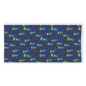 Cute Green Alien UFO Print Beach Towel