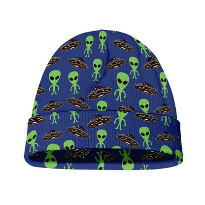Cute Green Alien UFO Print Beanie
