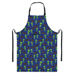 Cute Green Alien UFO Print Bib Apron With Pocket