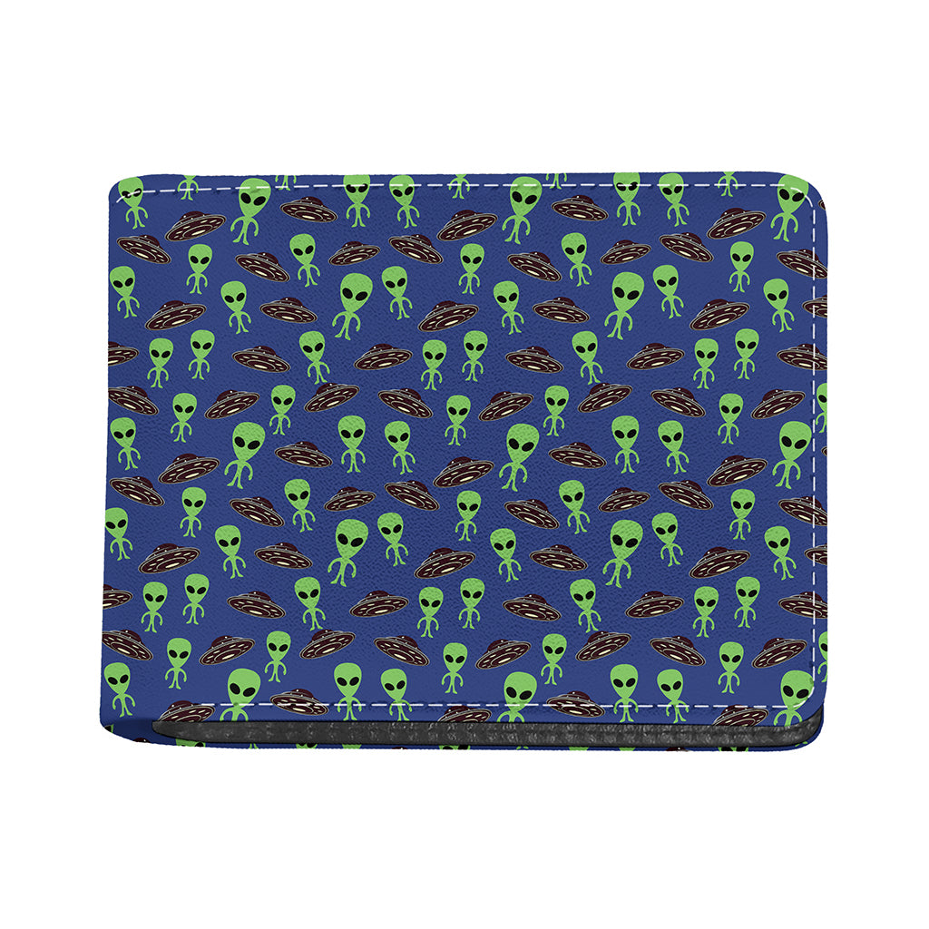 Cute Green Alien UFO Print Bifold Wallet
