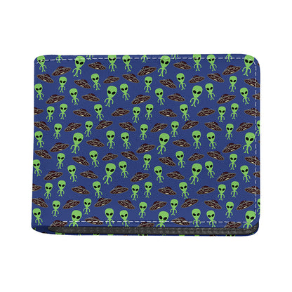 Cute Green Alien UFO Print Bifold Wallet