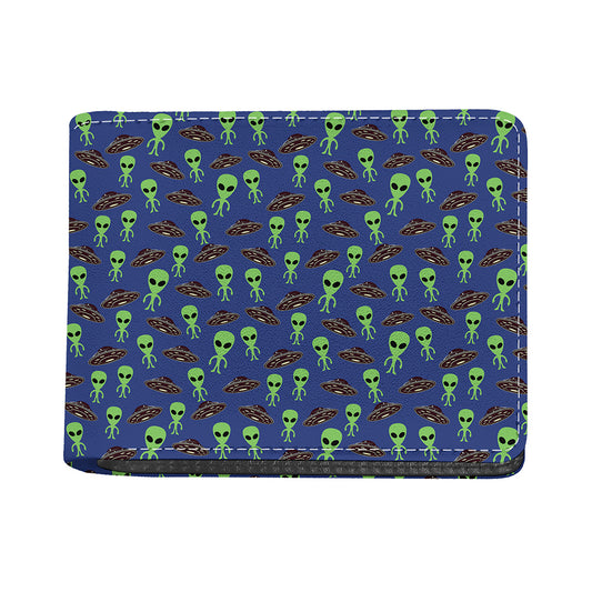 Cute Green Alien UFO Print Bifold Wallet