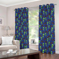 Cute Green Alien UFO Print Dimout Grommet Curtains
